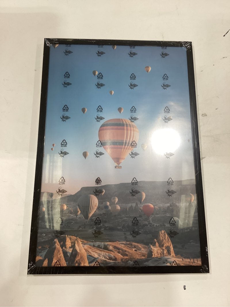 Condition photo showing Good Condition for cappadocia hot air balloon landscape canvas wall art vintage travel poster painting print for living room bedroom home decor scenic mountain view (black framed,12”lx16 w) black framed 12”lx16"w
