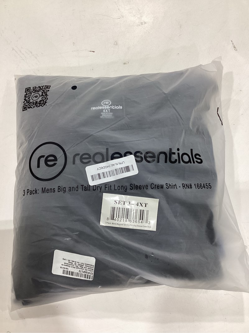 Condition photo showing New/Like New for Real Essentials 3 Pack: Men’s Big & Tall Long Sleeve Dry-Fit Crew Neck T-Shirt - Gym Workout Athletic Running Tee (3XT-5XT) Long Sleeve 4X Tall Long Sleeve - Set 3