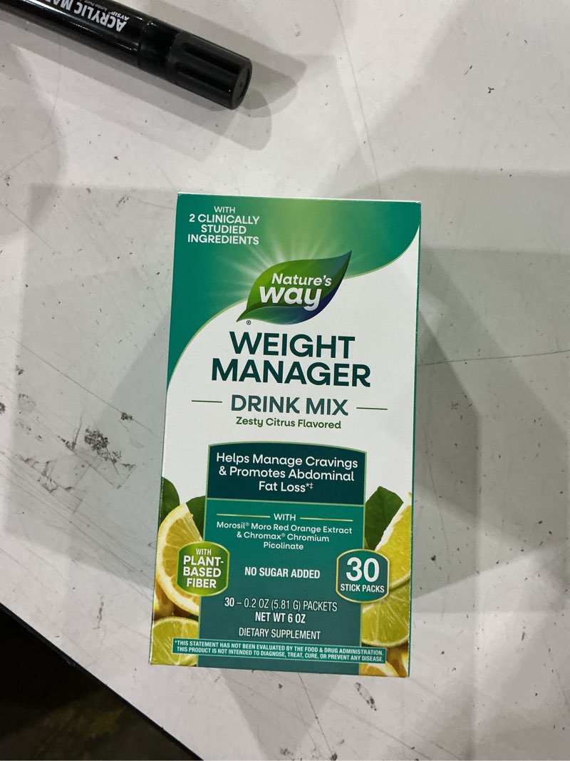 Condition photo showing New/Like New for nature’s way weight manager drink mix zesry citrus flaver 30 stick pack