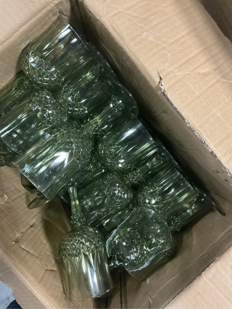 Condition photo showing As Is for plastic wine glasses, plastic goblets vintage style cordial unbreakable drinking glasses, reusable drinkware for wedding reception, grand event party supplies (100, new green) new green 100