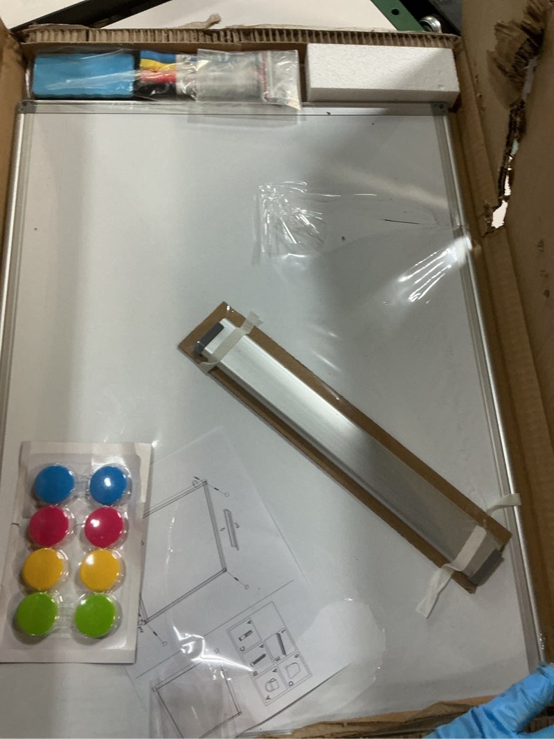 Condition photo showing As Is for Dry Erase Calendar Whiteboard for Wall, WALGLASS 24" x 18" Magnetic White Board, Monthly Dry Erase Calendar with Silver Aluminum Frame, Double-Sided Hanging Portable Board for Office, Home, School Monthly-silver 24"W x 18"H