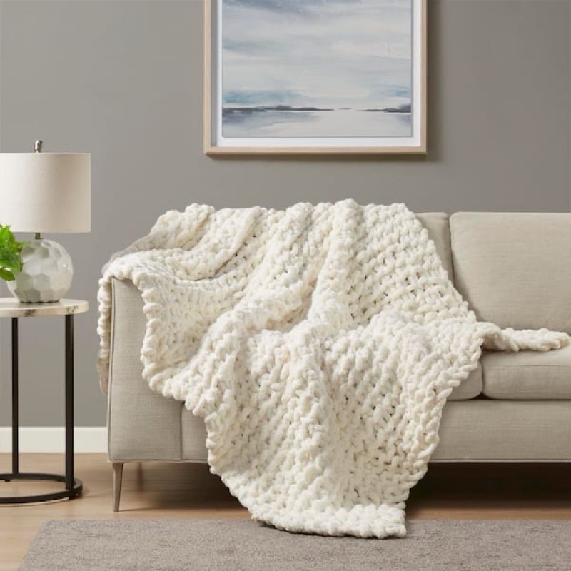 50\\\"x60\\\" chenille chunky knit throw blanket navy blue - madison park color white