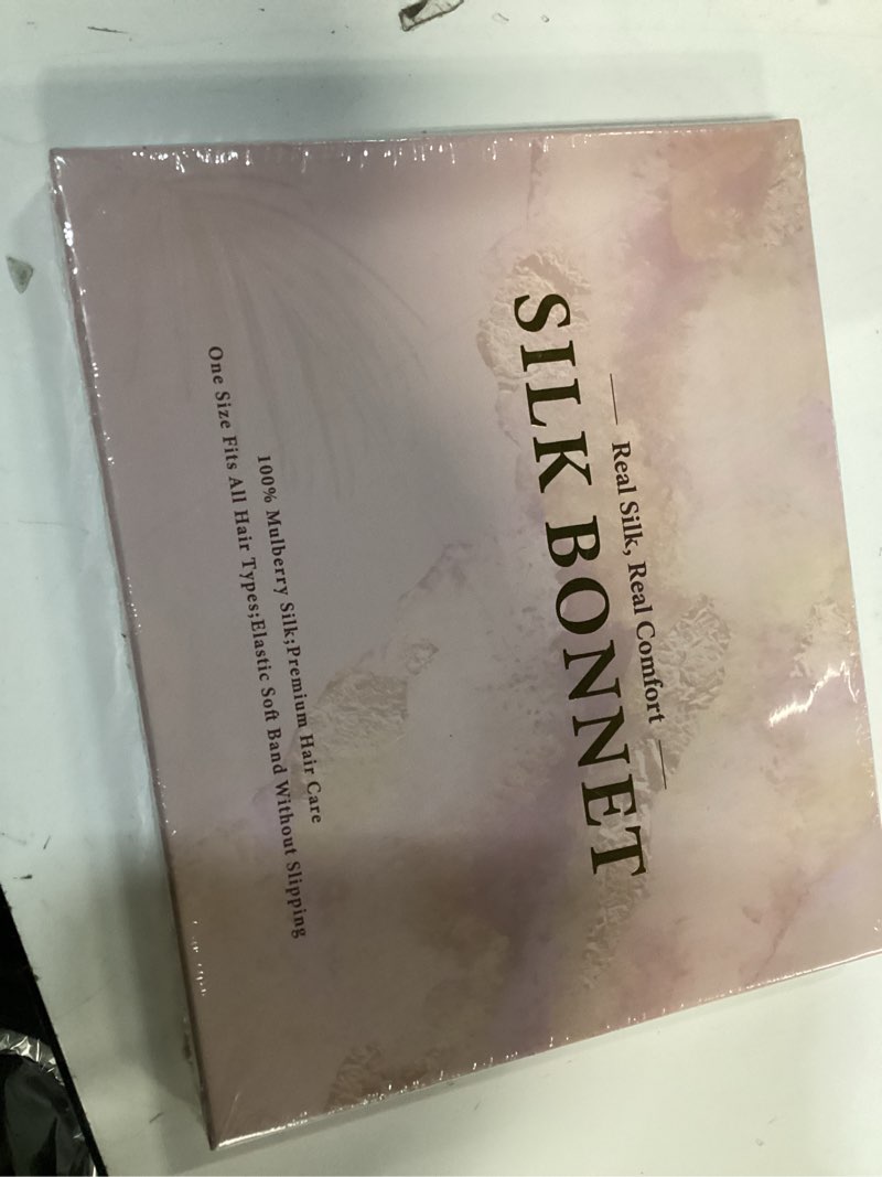 Condition photo showing New/Like New for Silk Bonnet for Sleeping 100% Mulberry Women Double Layer Sleep Cap with Adjustable Elastic Band Silk Hair Wrap Champagne+off-whit