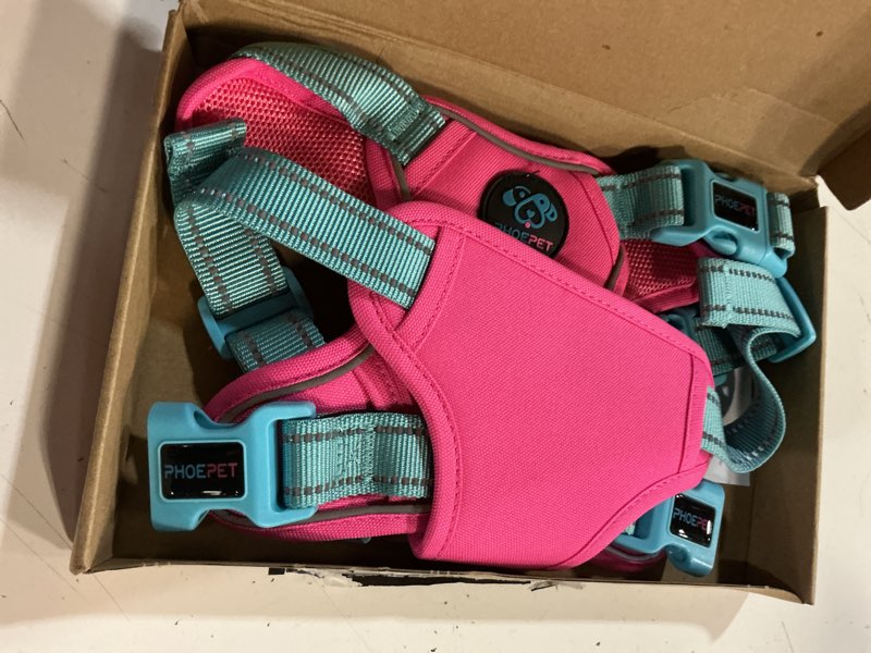 Condition photo showing Good Condition for phoepet no pull dog harness, unique colors reflective adjustable dog vest, with soft training handle metal clips for small medium large dogs (pink base & green straps,m) pink base & green straps medium