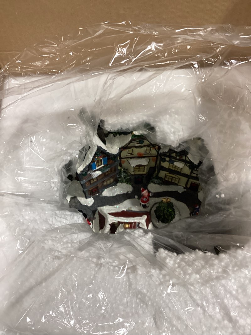Condition photo showing Good Condition for christmas village houses collectible figurines - moving trains rotating xmas tree lighted christmas house collectable christmas light up musical with usb indoor display figurines decoration