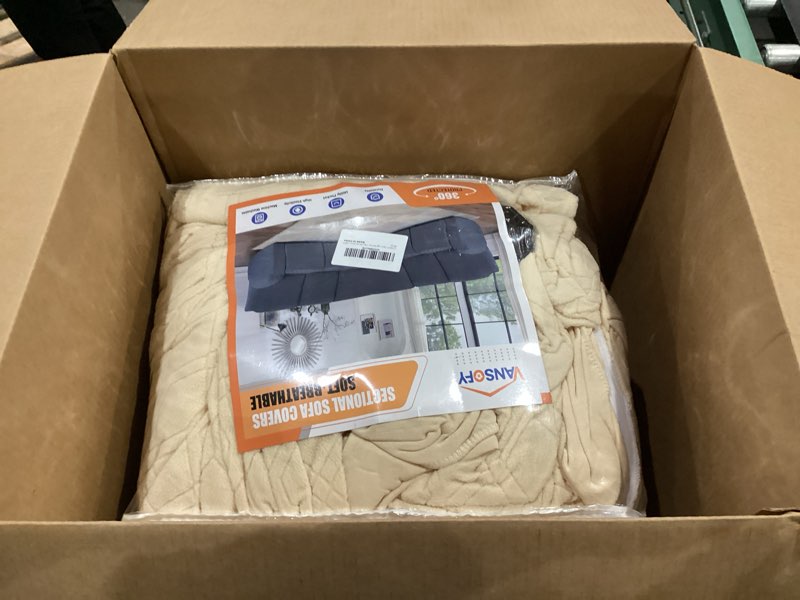 Condition photo showing As Is for VANSOFY Extra Large Reclining Sectional Couch Covers, Washable 5-Piece Sofa Covers for L Shape Sectional Sofa Corner Seater, Thick, Soft Sofa Slipcovers (5 Seat Recliner Cover, Cream)