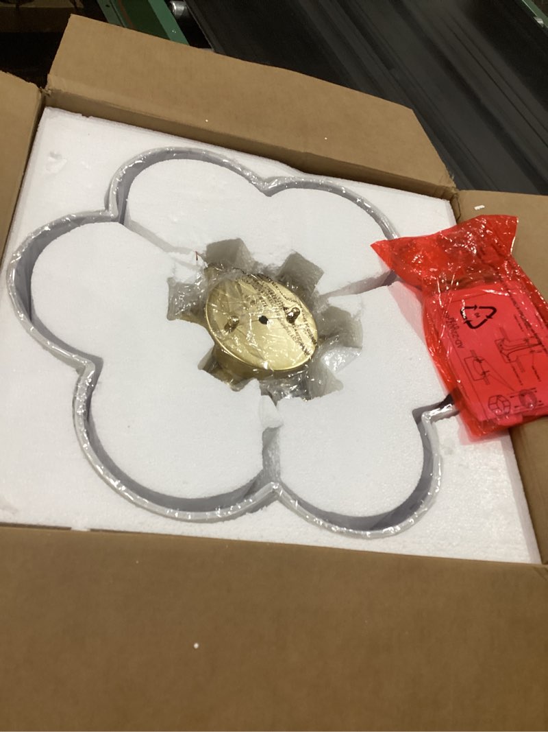 Condition photo showing As Is for gold semi flush mount ceiling lights, 6-light 18inch ceiling light fixtures with fabric shade in flower shape, farmhouse brass drum lighting for nursery bedroom kitchen, ad-22007-6sf-gd gold, fabric shade 18", single shade