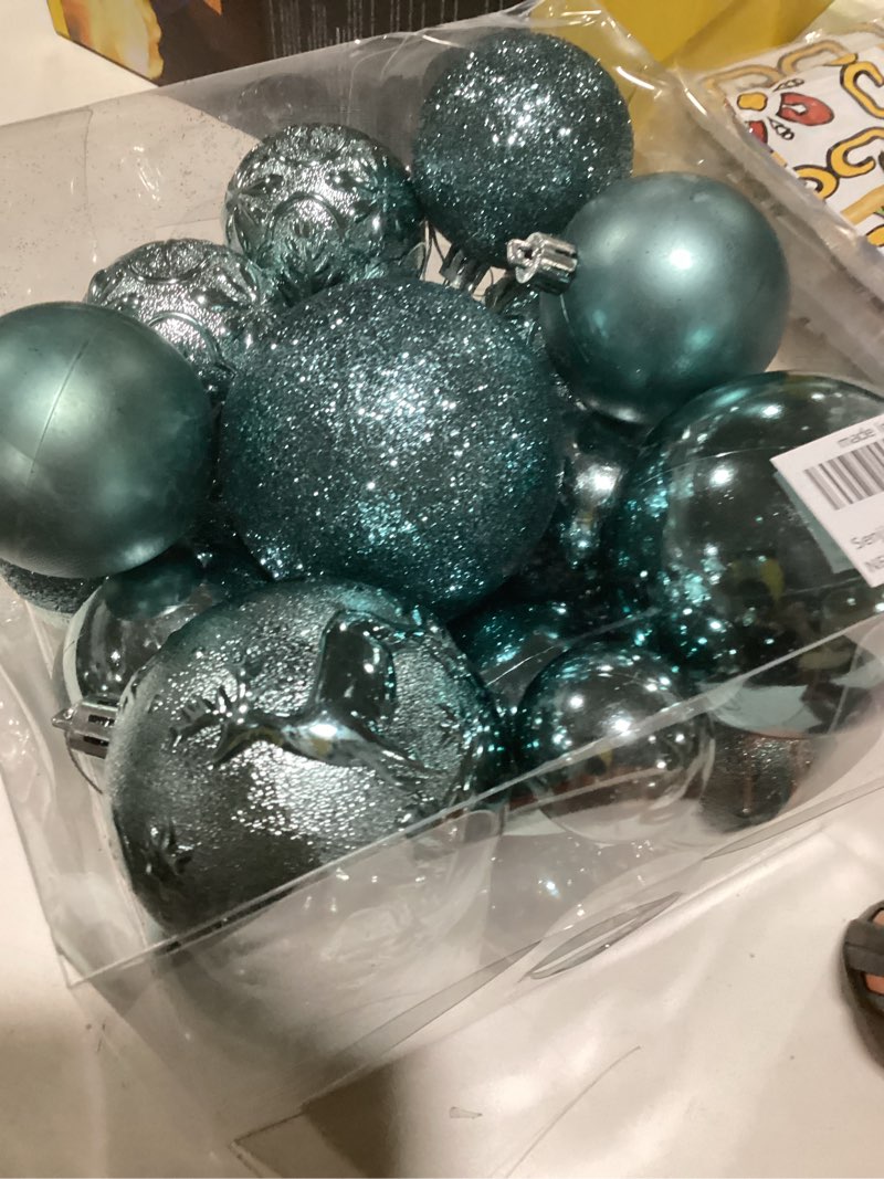 Condition photo showing Good Condition for Senjie Green Shatterproof Christmas Ball Ornaments, 32 Pcs, Plastic, Wedding & Christmas, Hanging Olive Green 32 pcs