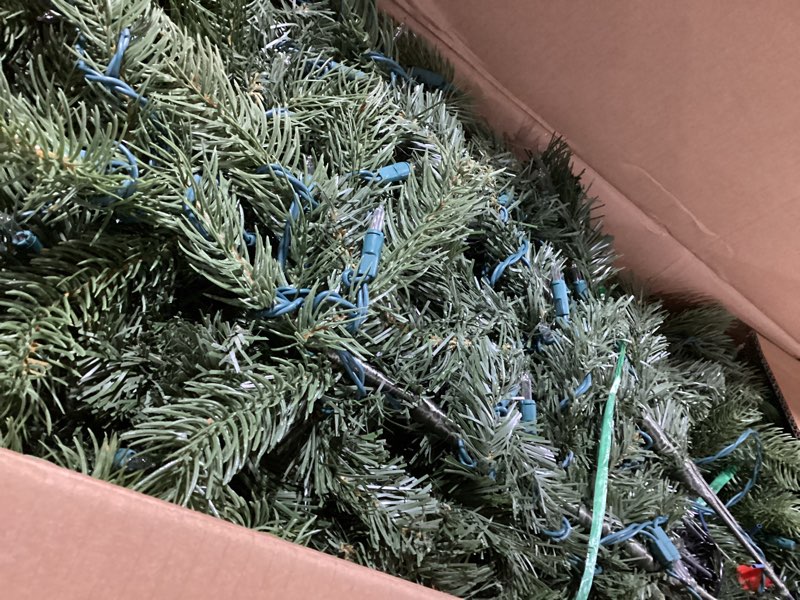 Condition photo showing Good Condition for National Tree Company Pre-Lit 'Feel Real' Artificial Full Downswept Christmas Tree, Green, Douglas Fir, Dual Color LED Lights, 7.5 feet 7ft 6in