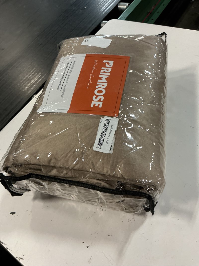 Condition photo showing Good Condition for primrose blackout taupe velvet curtains, 96 inch long, set of 2 panels, liner rod pocket, back tab, thermal, room darkening, heavy decorative curtains for living room & bedroom taupe 52"w x 96"l (pack of 2)