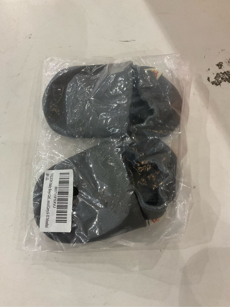 Condition photo showing New/Like New for YALION Soft Leather Baby Shoes Moccasins Slip-on Boys Girls Slippers with Elastic Ankle, Anti-Slip First Walking Crib Shoes for Infant Toddlers 6-12 Months Infant Grey