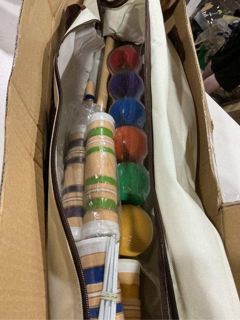 Condition photo showing Good Condition for ropoda 35in updated six-player croquet set with wooden mallets, colored balls, sturdy carrying bag for adults &kids, croquet set perfect for lawn,backyard,park and more 35"-deluxe