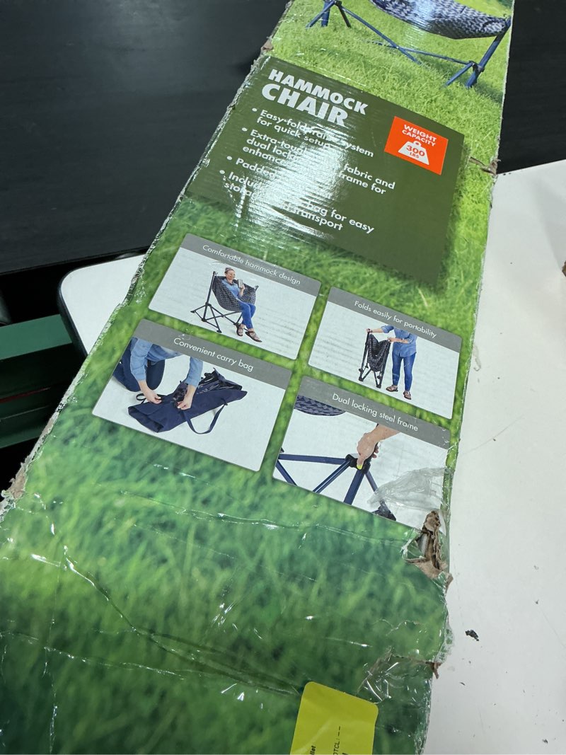 Condition photo showing As Is for ozark trail portable hammock camping chair, nylon, blue