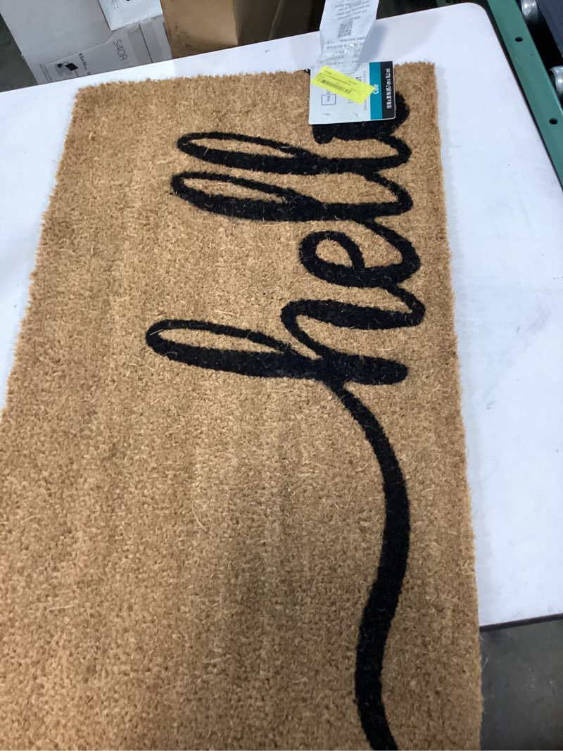 Condition photo showing As Is for beneathyourfeet door mat (30"x17.5",black), welcome mat low profile front doormat floor mat non slip rugs for entryway, patio, high traffic areas black-hello 1'6" x 2'6" (rectangular)