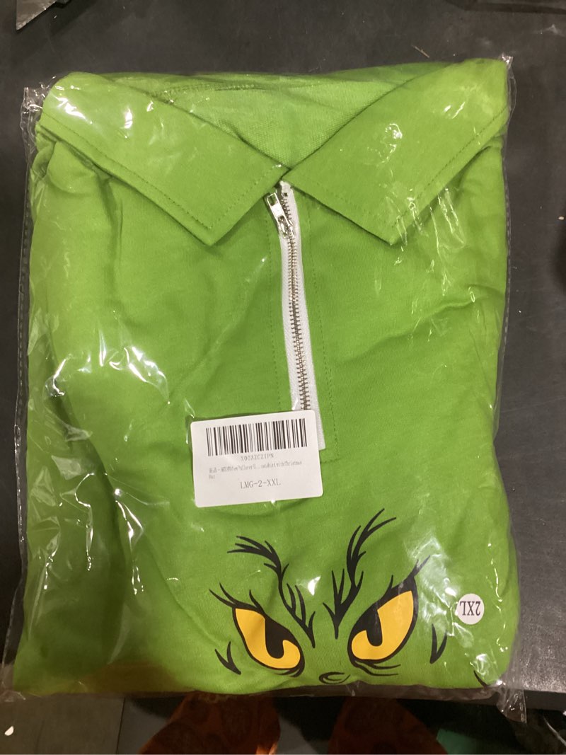 Condition photo showing New/Like New for New Pullover Ugly Christmas Sweaters Cartoon Character Green Monster Print Unisex Sweatshirt with Christmas Hat XX-Large B