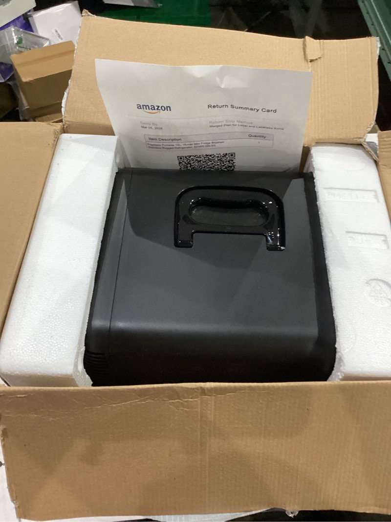 Condition photo showing As Is for Frigidaire Portable 10L, 15-can Mini Fridge Brushed Stainless Rugged Refrigerator, EFMIS188-SS