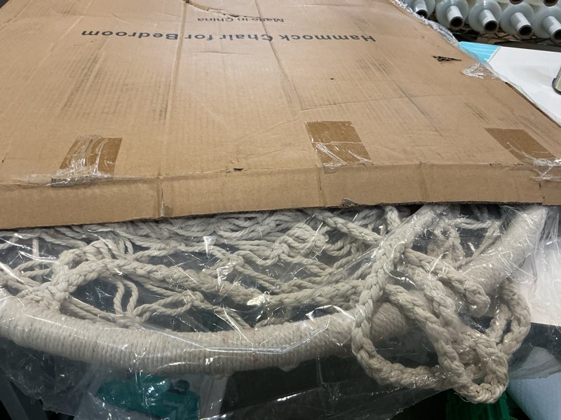 Condition photo showing Good Condition for Hanging Chair for Bedroom Hammock Chair Swing with Lights and Hardware Kits Holds Up to 550Lbs Macrame Swing Chair Hanging Cotton Rope Swing Chair for Bedroom, Patio, Deck, Garden and Porch-KASHAN