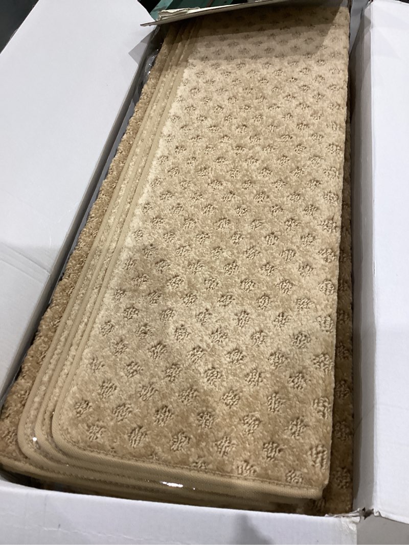 Condition photo showing Good Condition for mbigm bullnose carpet stair treads non slip stair mats for wooden stairs (14, camel - lattice, 9.5" x 30") 9.5" x 30" camel - lattice 14