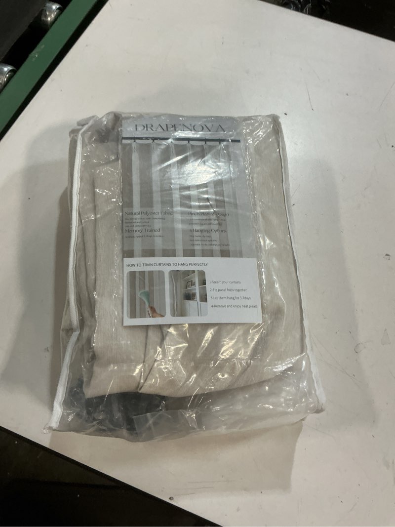 Condition photo showing Good Condition for 90 inches long pinch pleated semi sheer curtains,ivory beige linen blended light filtering window curtains 90 length 2 panels for living room bedroom pinch pleat drapes with hooks 2 panels ivory beige 40"w x 90"l (pack of 2)