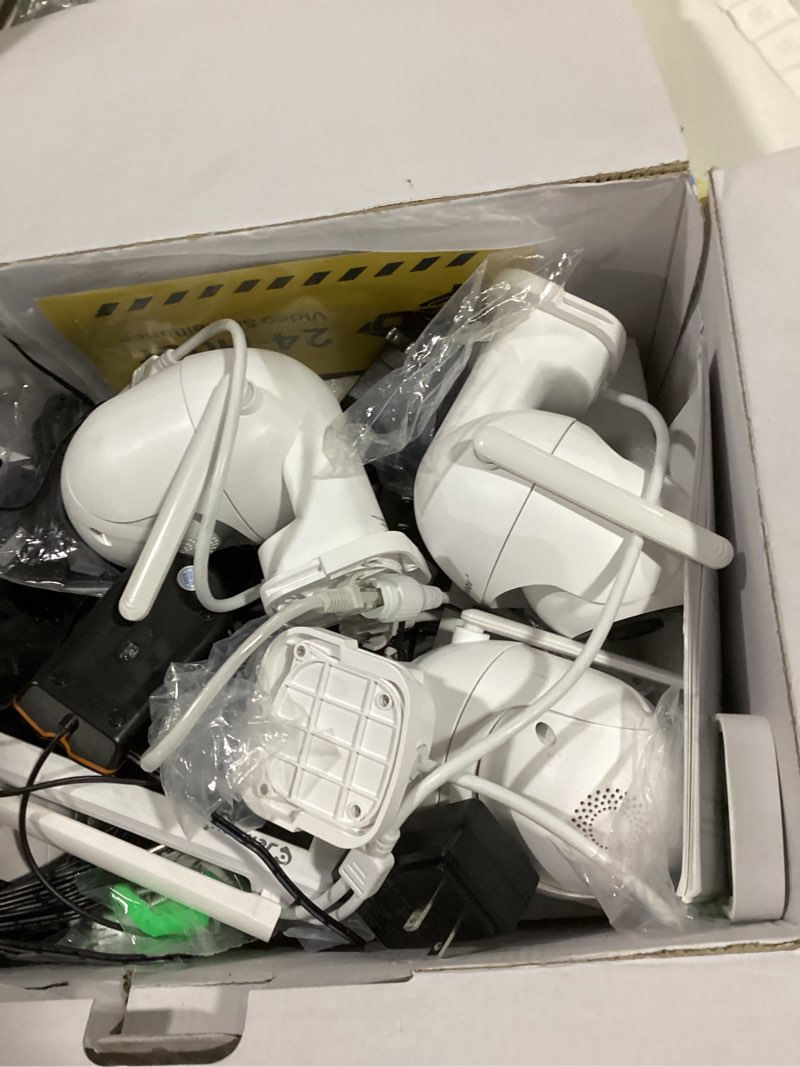 Condition photo showing Good Condition for jennov 5mp wireless security camera system with monitor, 10ch nvr kit for home & business surveillance, 4 cameras with 500gb hdd, night vision, 24/7 motion detection, no monthly fee, indoor outdoor white