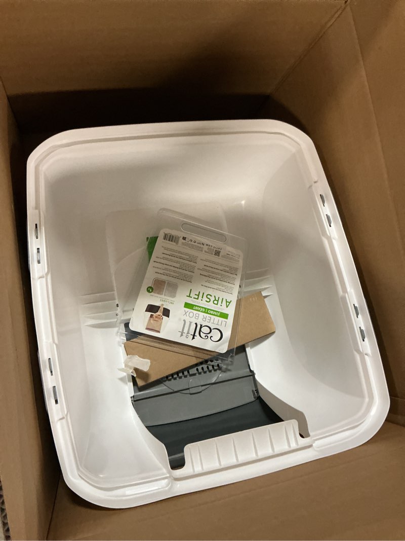 Condition photo showing As Is for Catit Airsift Jumbo Hooded Litter Pan, Warm Gray/White - Privacy and Easy Access for Cleaning - Ideal for Larger or Multiple Cat Households