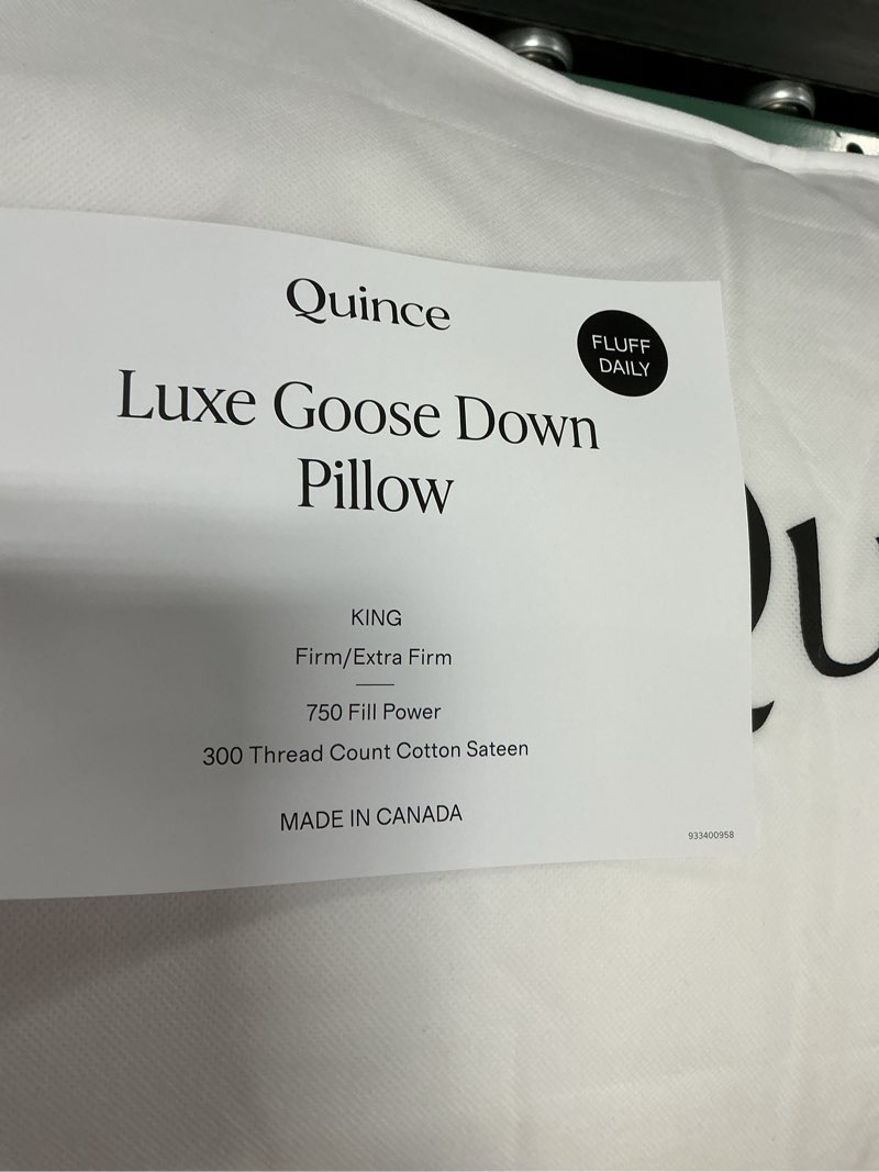 Condition photo showing Good Condition for quince luxe goose down pillow king firm/extra firm