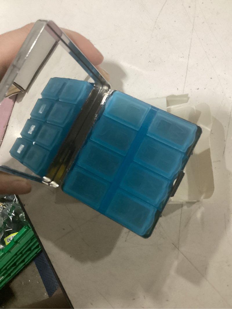 Condition photo showing Good Condition for metal 7 day pill organizer, cute small weekly pill case with 8 compartments for travel, moisture-proof medicine holder for purse, compact daily vitamin box (vintage peacock)