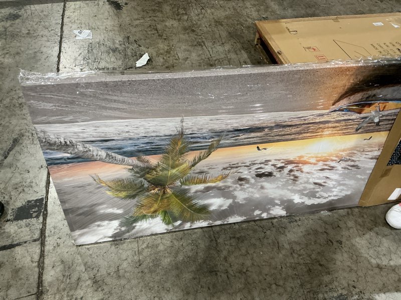 Condition photo showing New/Like New for canvas wall art black and white beach palms prints paintings for home wall decor boat and sunset seascape pictures canvas art for living room bedroom office wall decor natural scenery artwork 57"l x 28"w black and white beach sunset picture canvas art