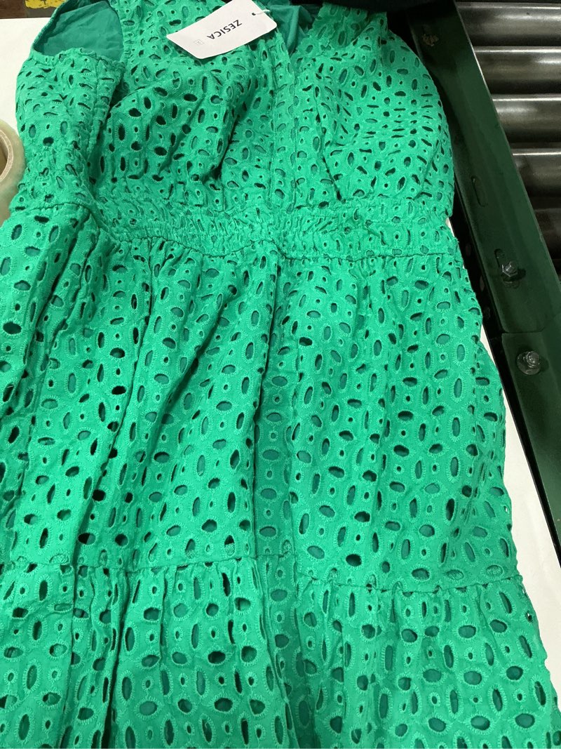 Condition photo showing New/Like New for zesica women's 2026 summer sleeveless maxi dress casual v neck hollow out eyelet a line flowy party long dresses green medium