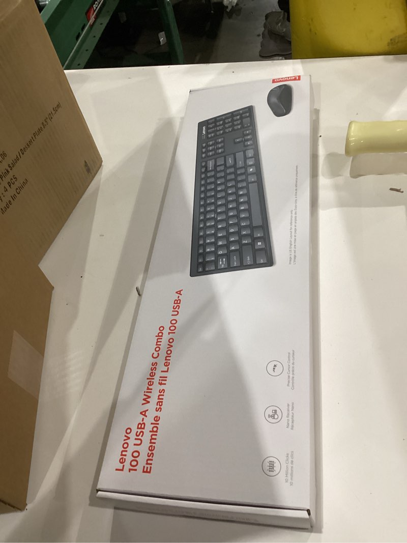 Condition photo showing New/Like New for Lenovo 100 Wireless Keyboard and Mouse Combo – Cordless Set with Spill Resistant Quiet Keys – 3-Zone Keyboard - Ambidextrous Mouse – Compact Design – Wireless USB -Black 100 Combo