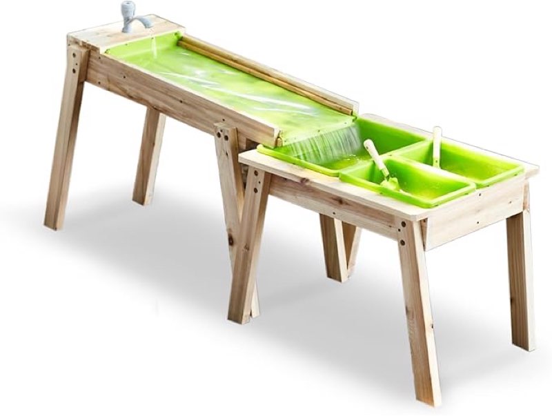 Kids 3 Sets Rushing River Falls Sensory Table, Wood Sand Table Playset for Kids, Outdoor Wooden Toy Play Water Table Set for Boys and Girls, Picnic Table for Outdoor Backyard Splash Table (Natural2)