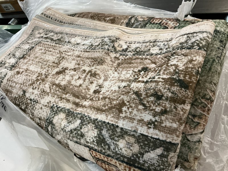 Condition photo showing Good Condition for rugxara brown 5x7 area rugs for living room bedroom, large washable rug, vintage retro boho rug, non slip & low pile faux wool thin carpet for indoor dining room and kids room(charcoal/olive 5x7ft) charcoal/olive 5' x 7' (rectangular)