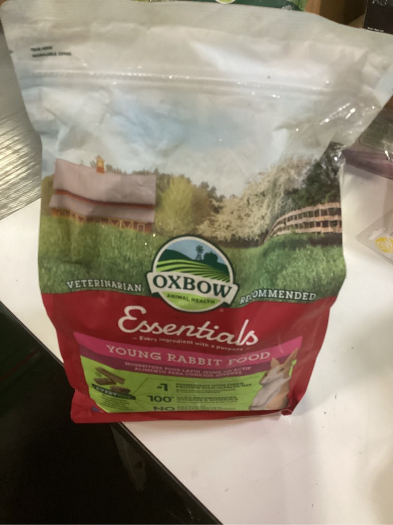 Condition photo showing New/Like New for ( Best By :09/29/2027) Oxbow Essentials Rabbit Food, Young Rabbit, Made with Oxbow Alfalfa Hay, Pet Food Pellets with Vitamins & Minerals, Small Animal Pet Products, Bunny Supplies, Made in USA, High Fiber, 5 lb. bag Young 5 Pound (Pack of 1)