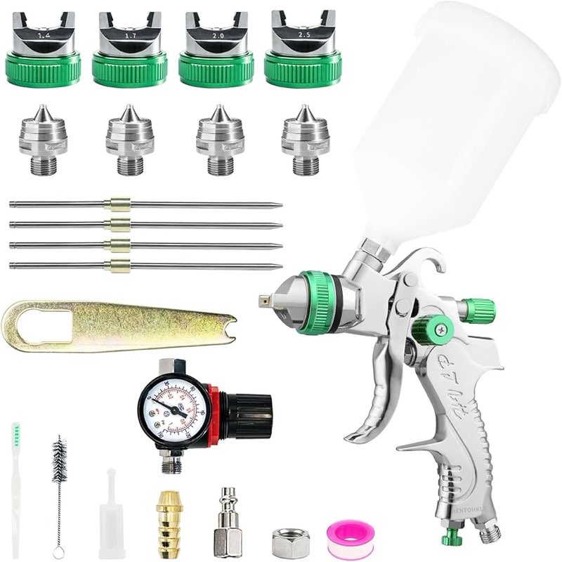 hvlp spray gun kit with 1.4/1.7/2.0/2.5mm nozzles, professional car paint spray gun wall repair furn