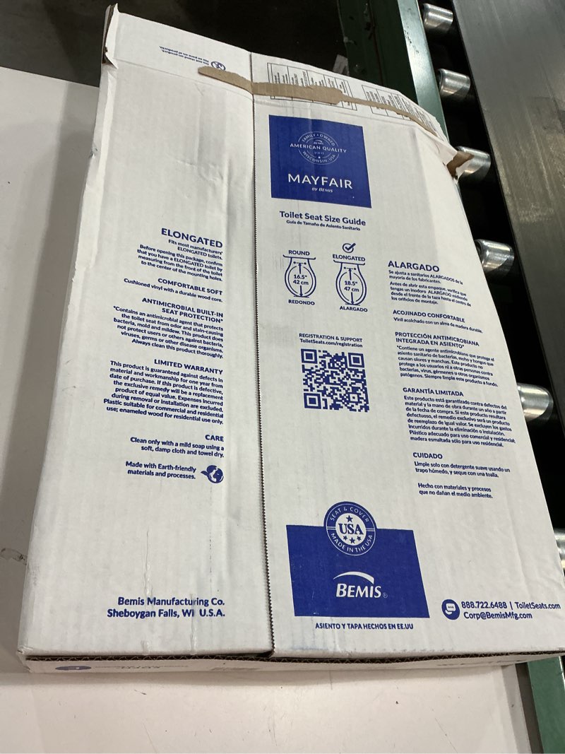 Condition photo showing As Is for Mayfair by Bemis Elongated Soft White Never Loosens Removes for Cleaning