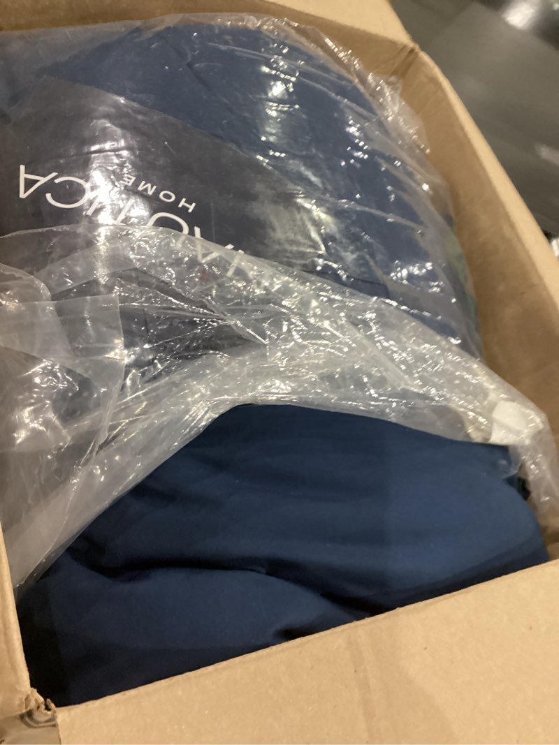 Condition photo showing Good Condition for nautica - queen bonus bed set, reversible & ultra-soft brushed comforter with lightweight feel, 7 piece bedding with matching bed sheets, pillowcases, & tote bag (captain's blue/green) queen captain's blue/green