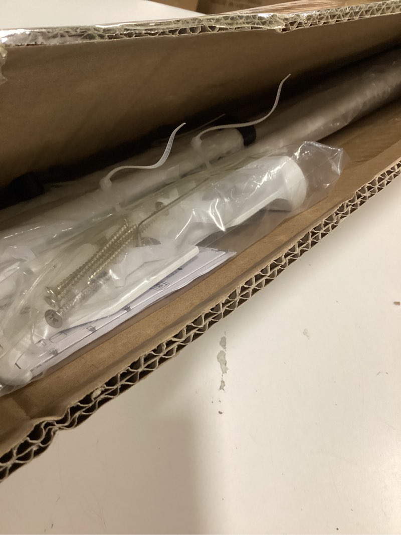 Condition photo showing New/Like New for Double Curtain Rod for Windows 28 to 48 Inch,Adjustable Matte White Wrap Around Curtain Rod with Aluminum Double-deck Finials and Brackets,1"Front and 5/8" Back Blackout Curtain Rod 28-48" Matte White