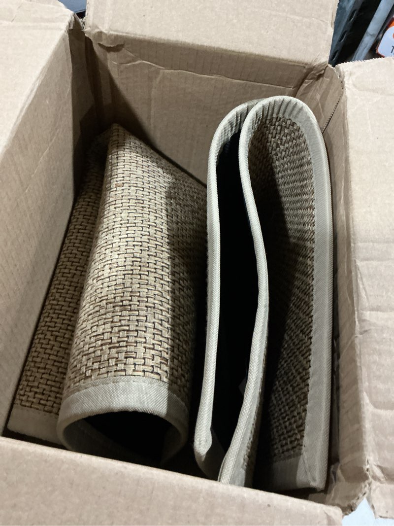 Condition photo showing As Is for dexi ultra thin entryway indoor door mat 24x36, non slip rubber backing inside entry mat, low profile easy clean dirt trapper doormat for inside entrance patio, beige 2' x 3' (rectangular) beige