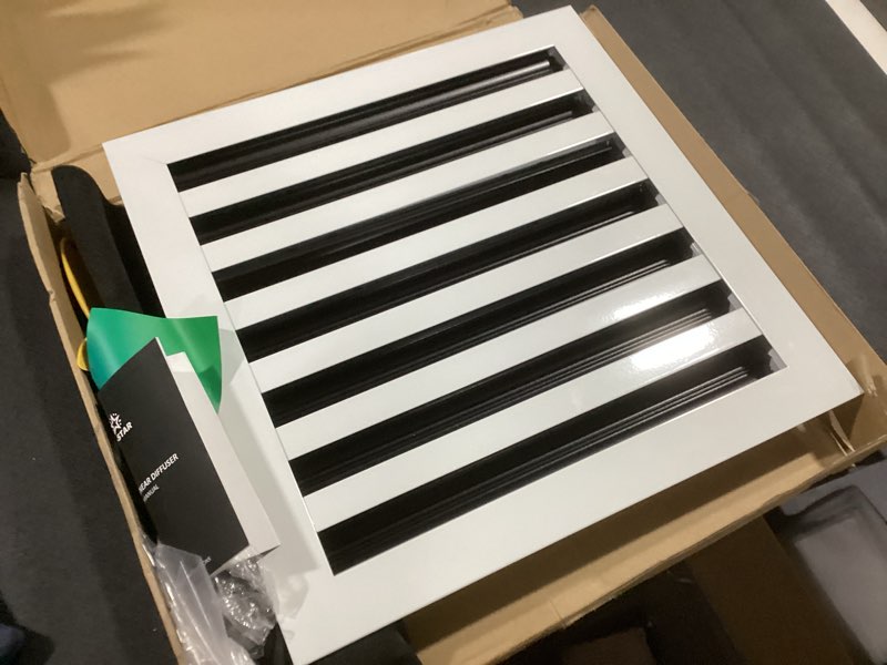 Condition photo showing Good Condition for FA-STAR Clean Modern AC Vent Cover 14 x 14 (Duct Opening Cutout) - Decorative White Air Vent - Standard Linear Slot Diffuser - Register Grille for Ceiling, Walls & Floors - All Aluminium FS-W-14x14