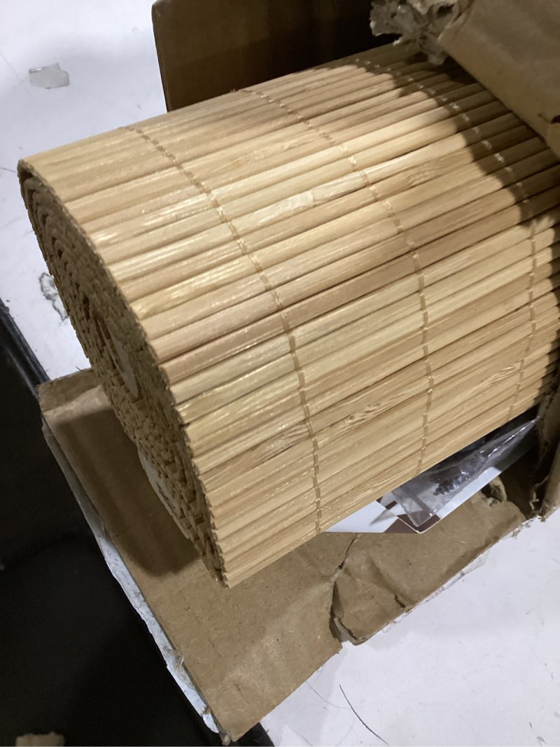 Condition photo showing Good Condition for bamboo blinds for interior windows, custom bamboo shades for indoor windows, roller shades for indoor window and outdoor patio, easy to install for decks, porches, backyards a 32"w x 64"h