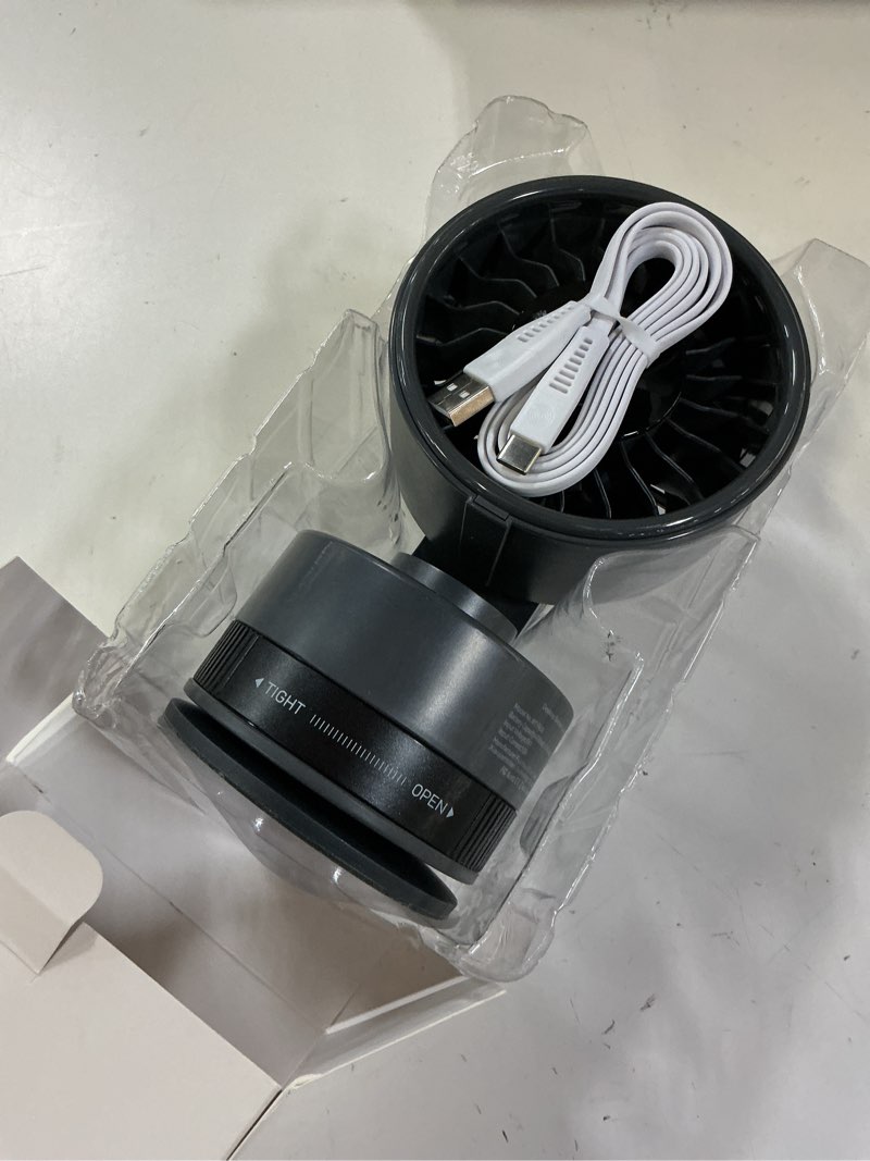 Condition photo showing New/Like New for desk fan for bedroom, usb rechargeable wall mount fan with suction cup base, digital display, 6 speeds, quiet oscillating small fan, adjustable tilt for office rv kitchen bathroom (black)