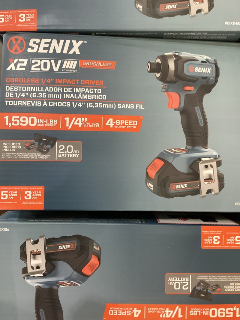 Condition photo showing New/Like New for senix x2 20-volt 1/4-in brushless cordless impact driver (1-battery included, charger included and soft bag included)