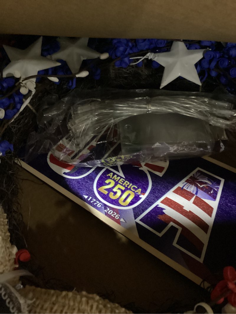 Condition photo showing New/Like New for 4th of july wreath, 20 inch patriotic wreaths for front door, red white blue american independence day memorial day flag day 250th anniversary patriotic home decor indoor outdoor