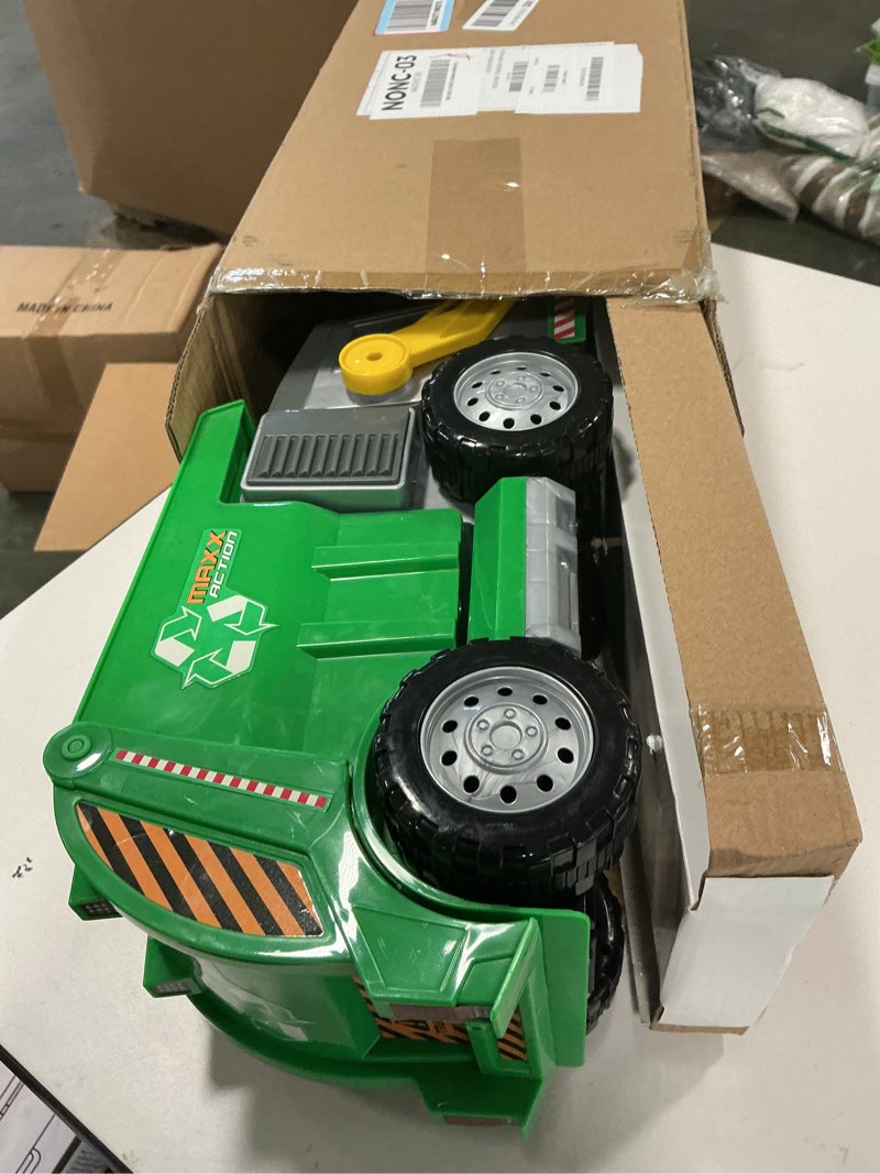 Condition photo showing Good Condition for Maxx Action Large Motorized 19" Maxx Action Garbage Truck Toy Set with Lights and Sound Includes Dumpster, Trash Bin and Miniature Trash Pieces for Kids