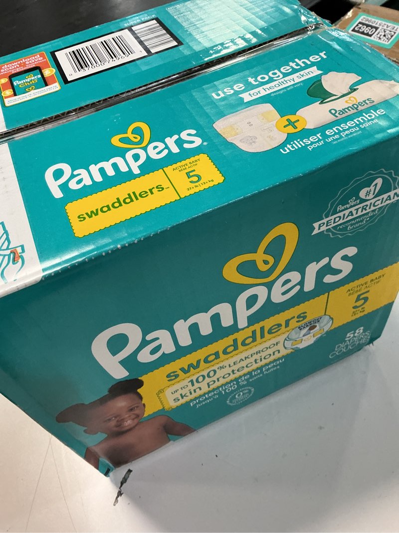 Condition photo showing New/Like New for Pampers Swaddlers Diapers, Size 5 (20-37 lbs), 58 Count, Absorbent, Keeps Baby Dry and Comfortable, Skin Safe Disposable Baby Diaper (Packaging May Vary) Size 5 58