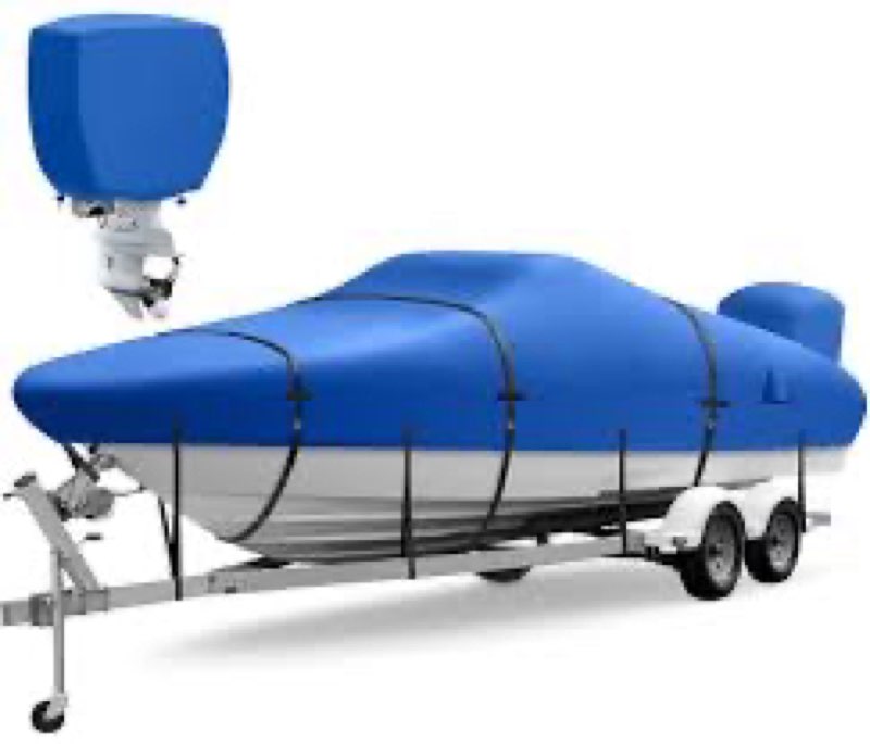 boat cover 16-18.5 ft, upgraded 1800d boat cover, 6000pa waterproof heavy duty boat covers with motor cover fits bassboat, v-hull tri-hull boat, runabout bowrider, 16' 17' 18' 18.5', blue (16'-18.5' l x 94\" beam width)