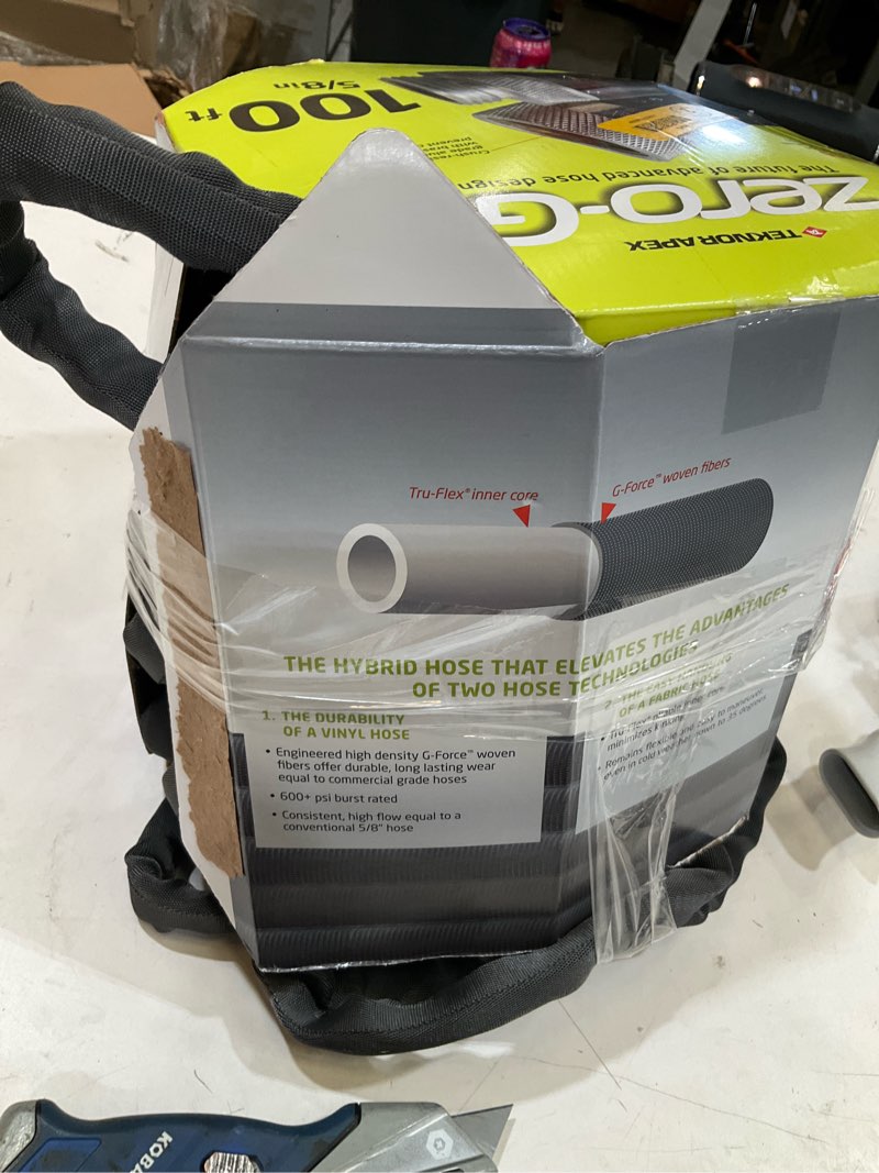 Condition photo showing As Is for apex zero-g 4001-100 garden hose, 5/8 in, 100 ft l, coupling, fiber, gray