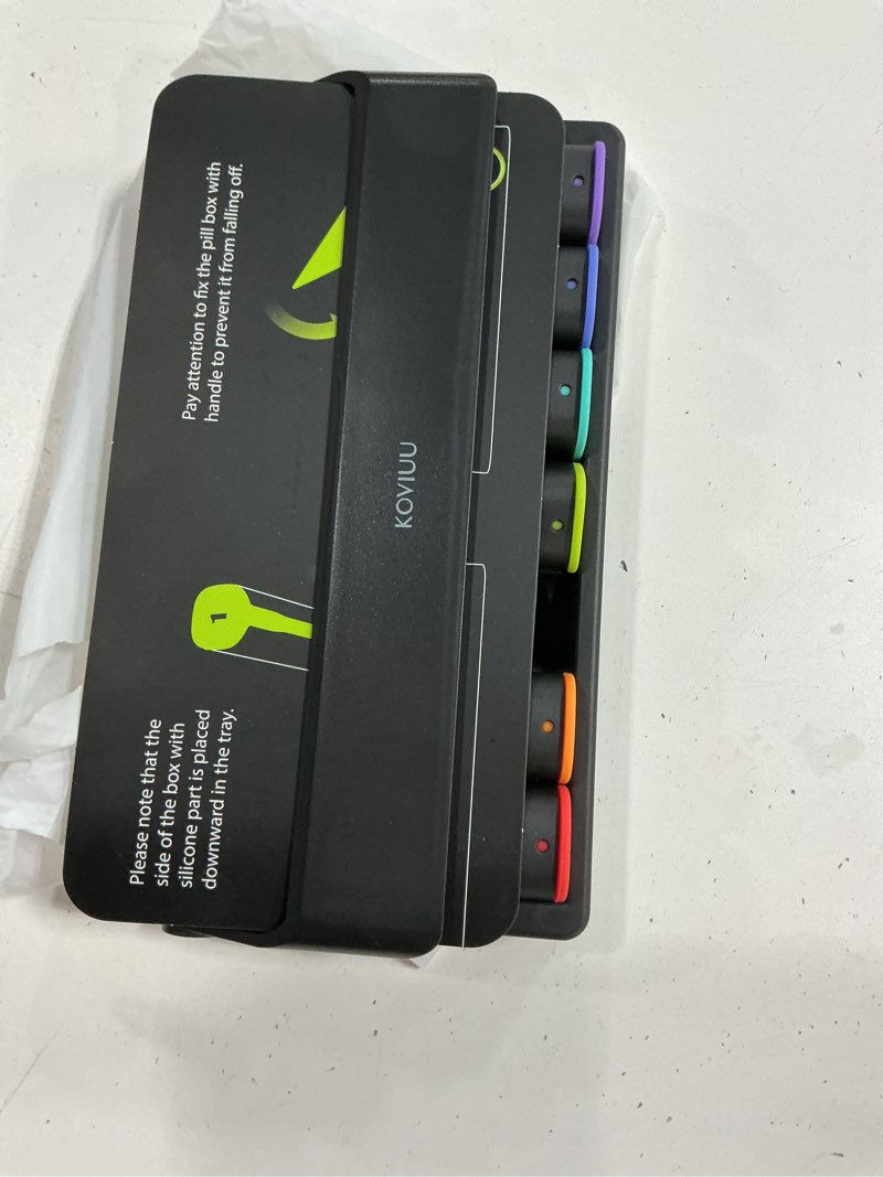 Condition photo showing Good Condition for weekly pill organizer 2 times a day, koviuu large travel pill box 7 day, am pm twice daily pill case with rotatable handle, week pill holder container for vitamin medicine supplement fish oil, black