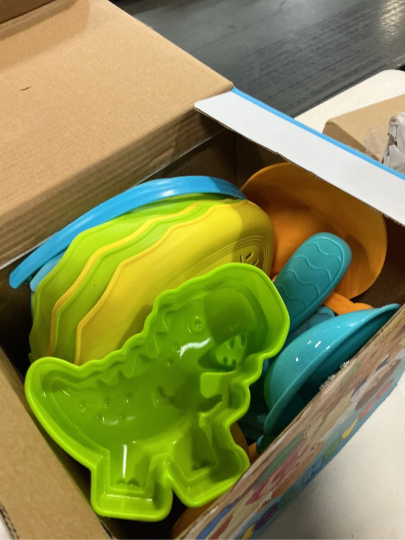 Condition photo showing Good Condition for springflower beach sand toys for kids, sand toys with 2 collapsible beach bucket with sifter shovels set with mesh bag and 6 sand molds, foldable beach travel beach sandbox toys, 11 pcs
