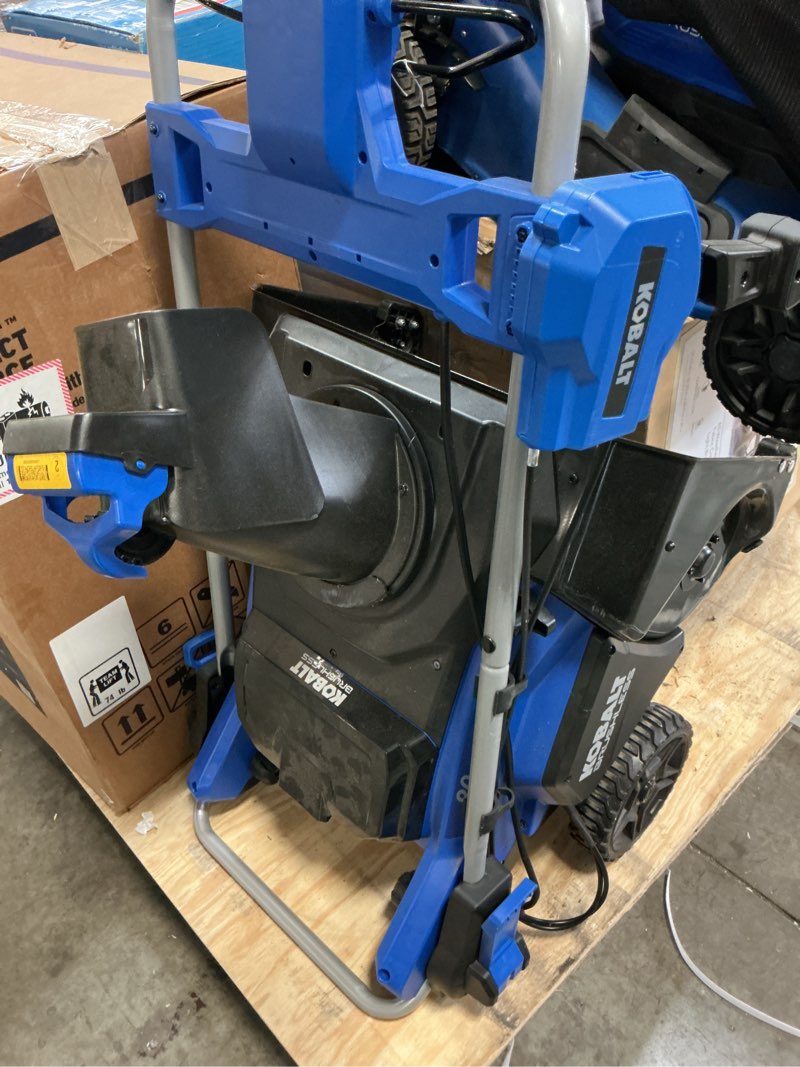 Condition photo showing As Is for kobalt 80-volt 22-in single-stage 33.5-cc push battery snow blower (battery not included) (charger not included)